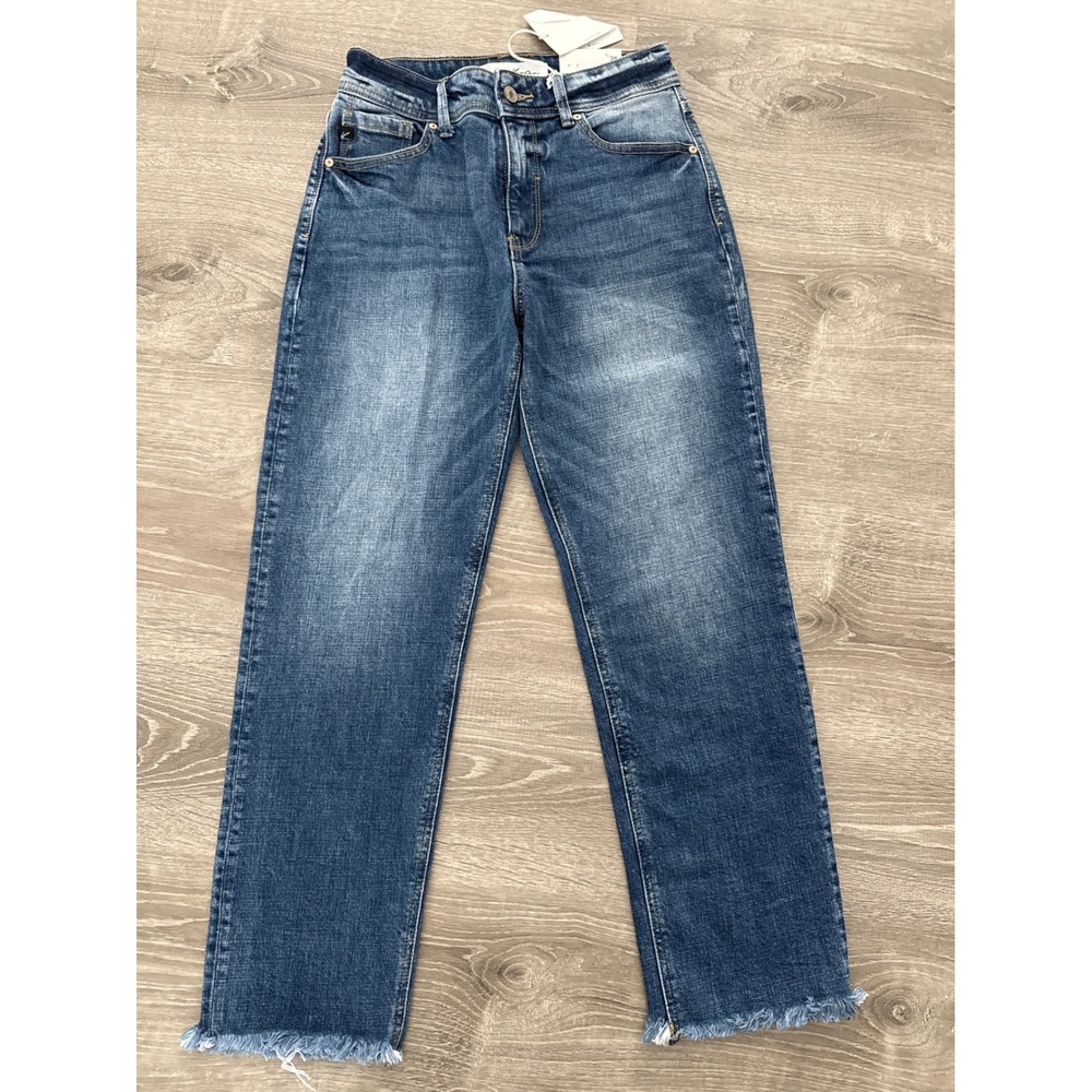 NWT KanCan High Rise Slim‎ Straight Jeans Distressed Frayed Hem Size 3 25